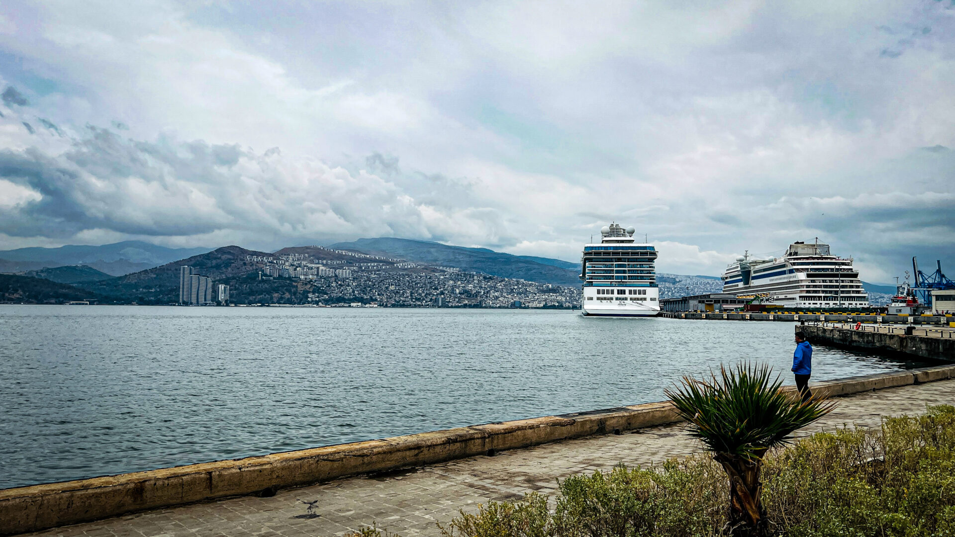 Zwei Kreuzfahrtschiffe am Pier