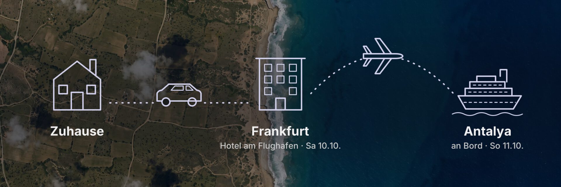 Anreise: Zuhause, Hotel am Flughafen Frankfurt, Flug nach Antalya, an Bord